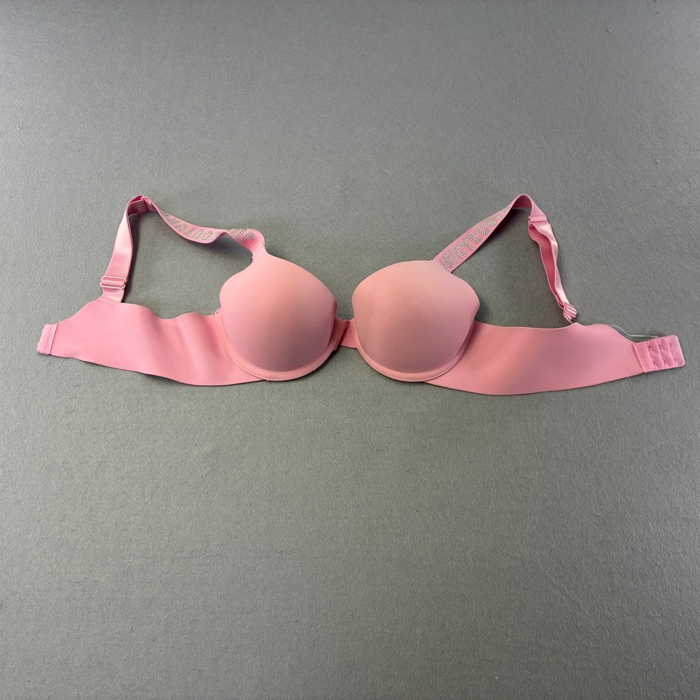 Juicy Couture T-Shirt Bra Womens 36B Pink Rhinestone Logo Strap 4229-28